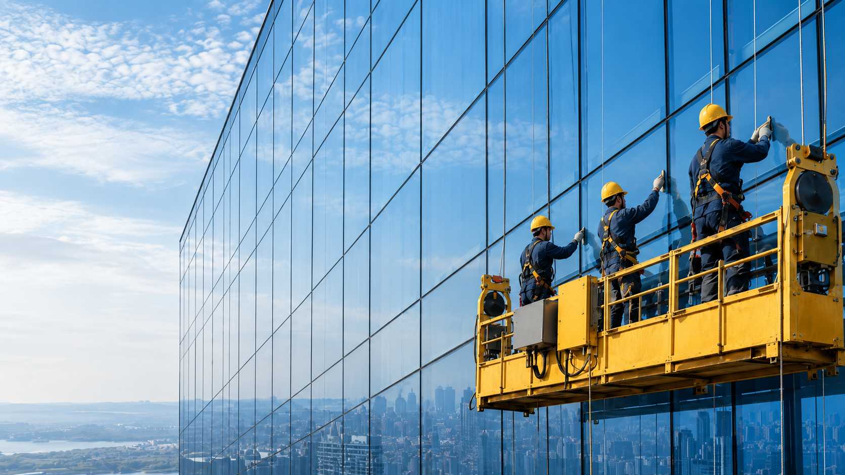 The Lift suspended platform on a glass building